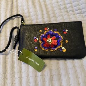 Vera Bradley Black Wristlet with Colorful Sequin Floral Appliqué